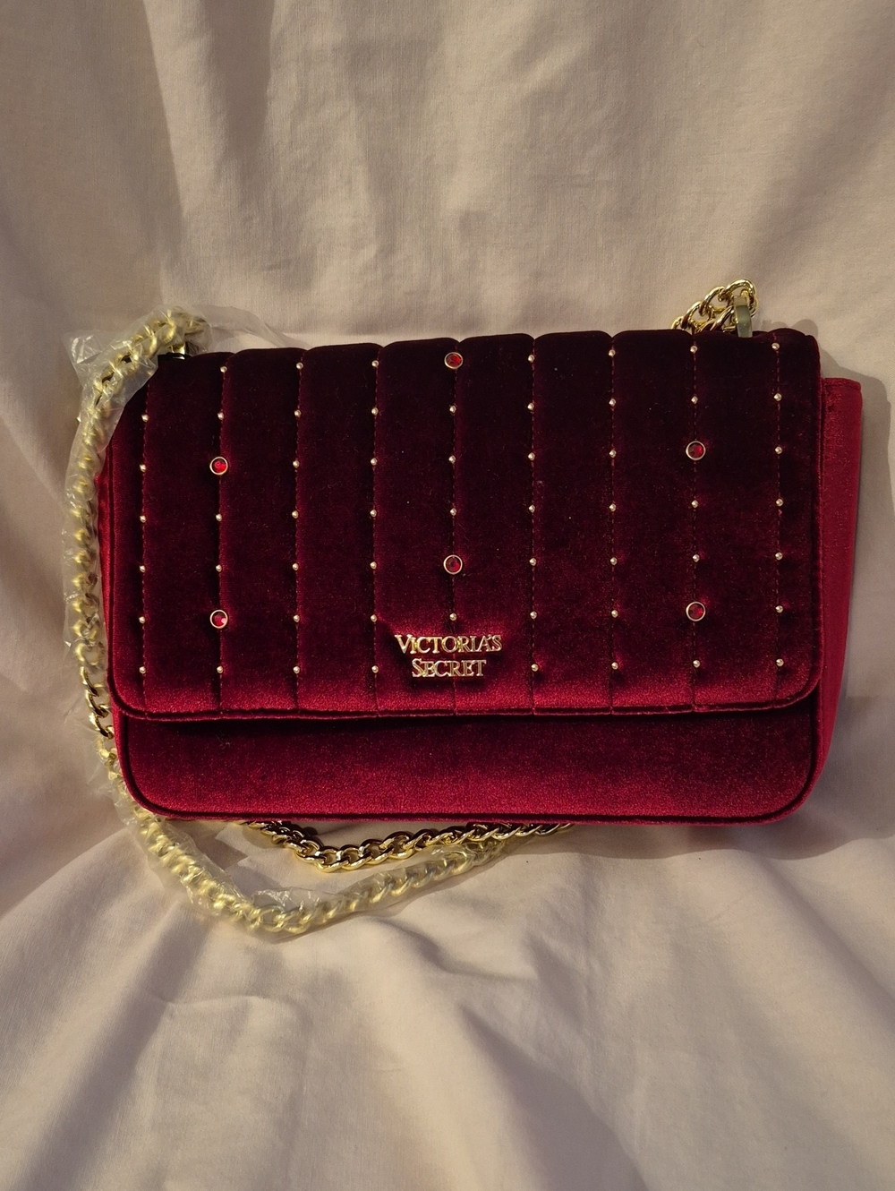 NWT Victoria's Secret Burgundy Velvet Quilted Chain Crossbody